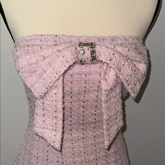 NWOT Tweed Pink Strapless Dress With Bow - Picture 4 of 6